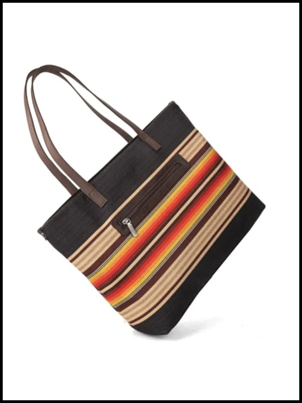 Canvas Aztec Print Tote Bag with Leather Handles for Work Travel